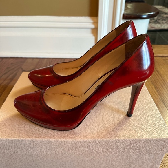Prada Red Patent Leather Platform Pumps - Picture 3 of 11
